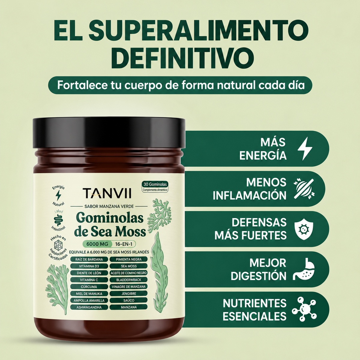 Gominolas de Sea Moss TANVII, el superalimento diario